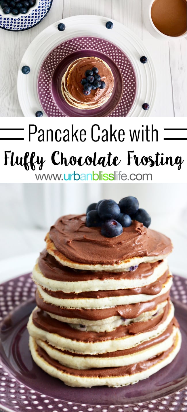 Chocolate Pancake Cake Stacks with Dairy-Free Chocolate Frosting recipe on UrbanBlissLife.com
