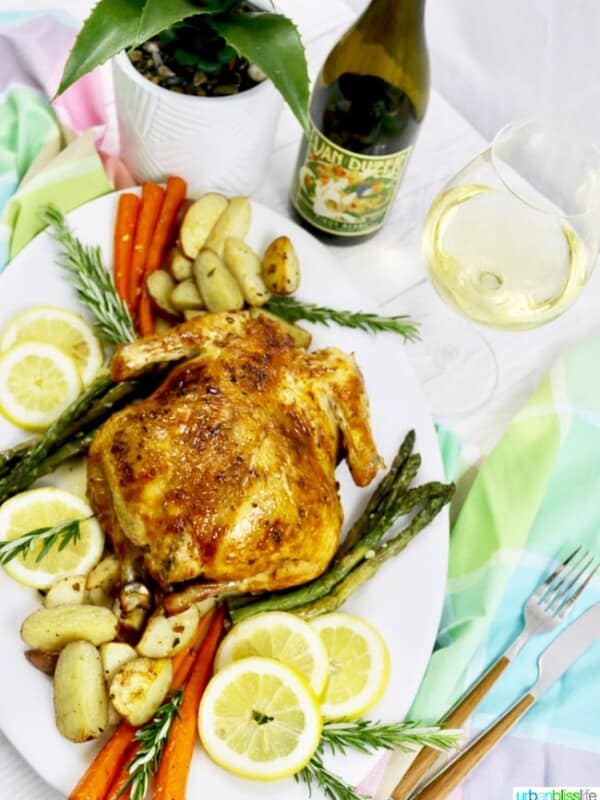 Easy Lemon Herb Roast Chicken with roasted vegetables, recipe on UrbanBlissLife.com
