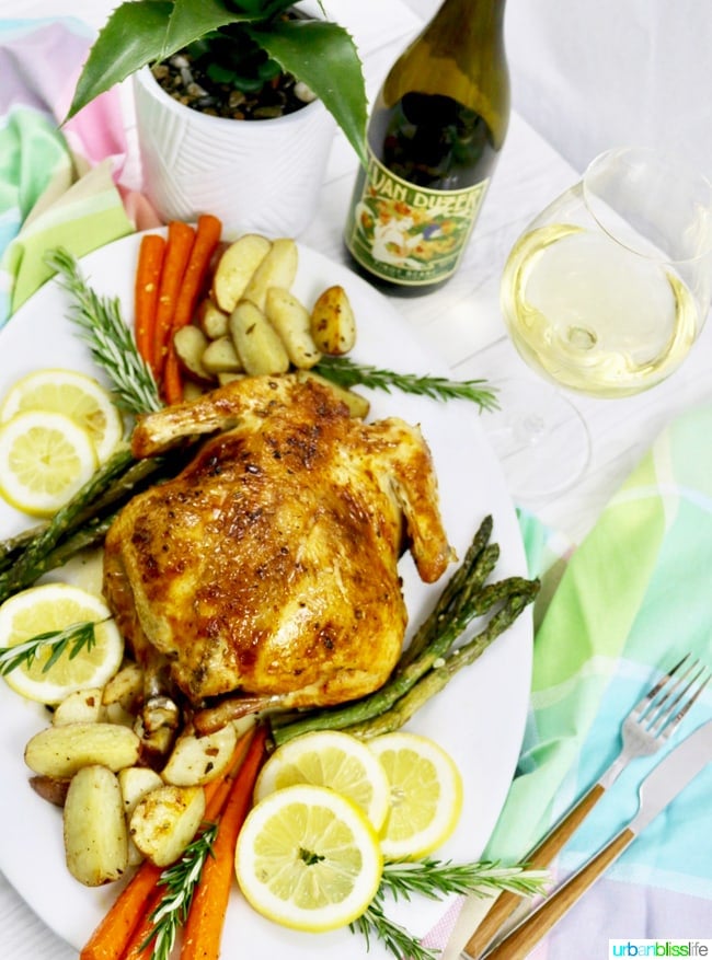 Easy Lemon Herb Roast Chicken with roasted vegetables, recipe on UrbanBlissLife.com