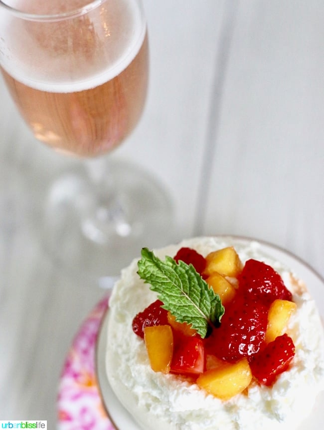 Pavlova Mini Cakes with Strawberries, Peaches, and Cream recipe on UrbanBlissLife.com