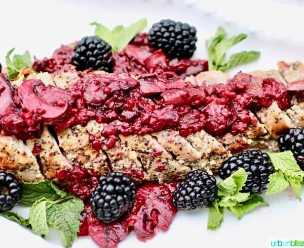 Pork Tenderloin with Blackberry Bacon Sauce recipe on UrbanBlissLife.com