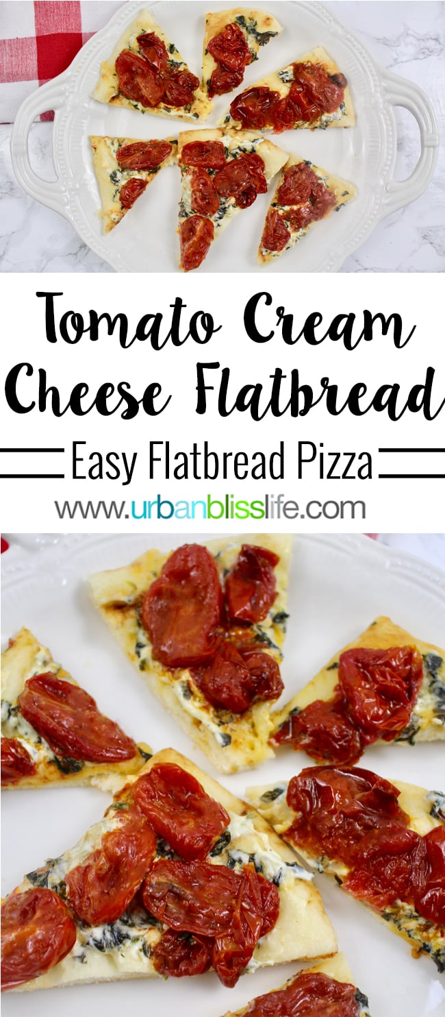 Tomato Cream Cheese Flatbread Pizza recipe on UrbanBlissLife.com