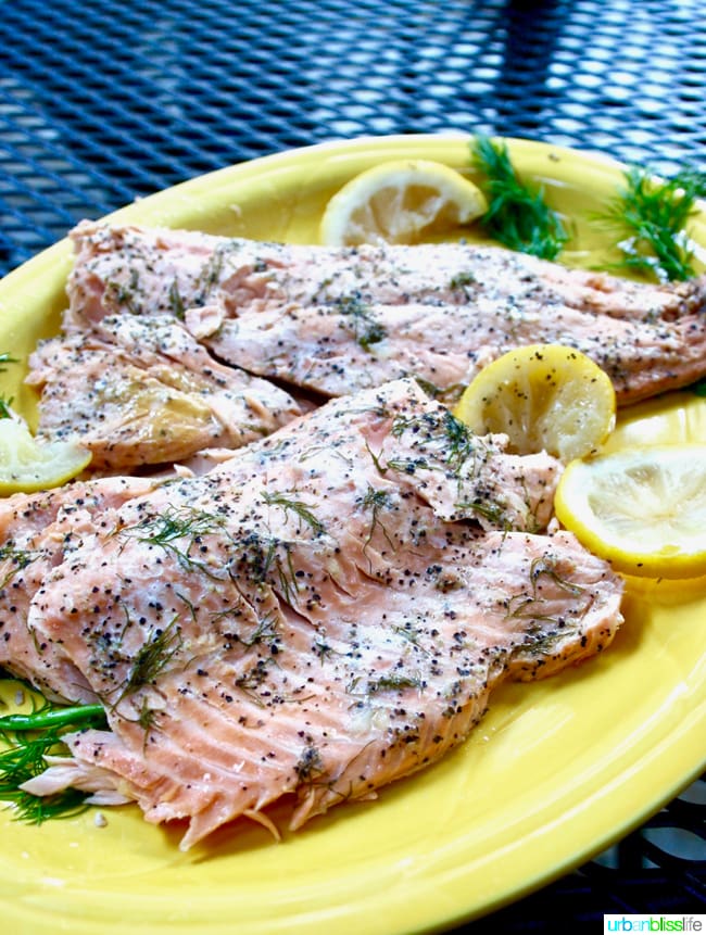 Grilled Salmon with Lemon & Herbs in Foil, recipe on UrbanBlissLife.com
