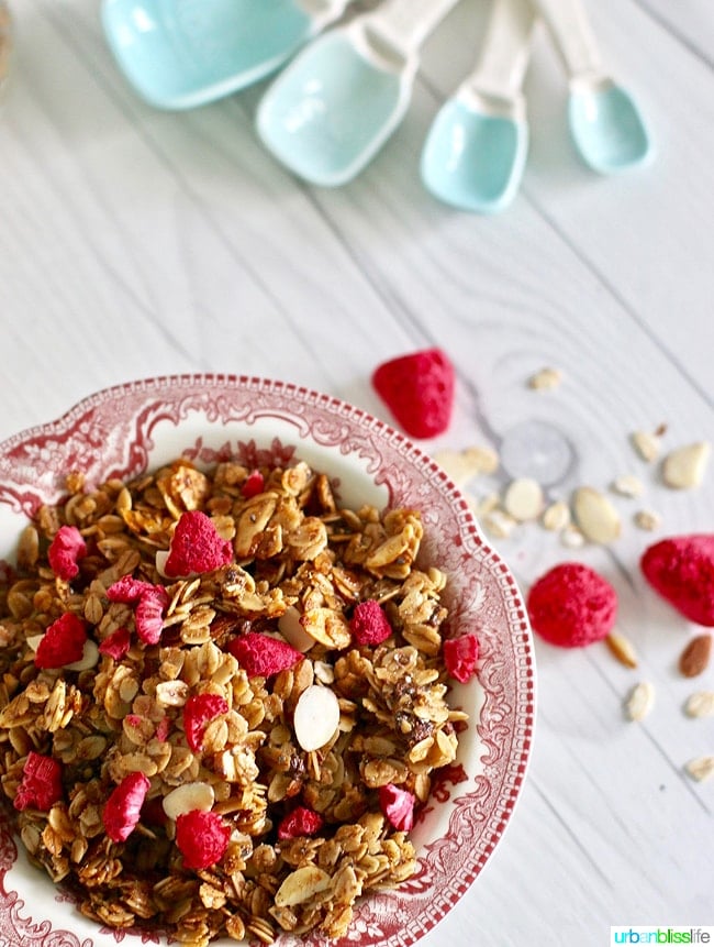 homemade granola with berries in bowl