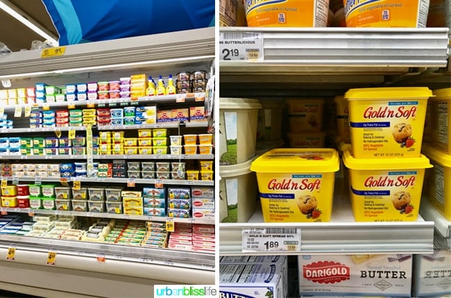 various butter spreads in supermarket
