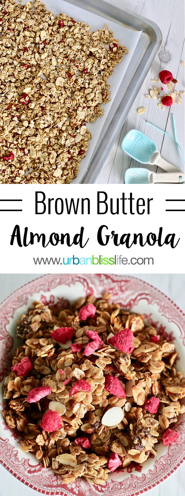 Brown Butter Almond Granola is easy to make and delicious! Recipe on UrbanBlissLife.com