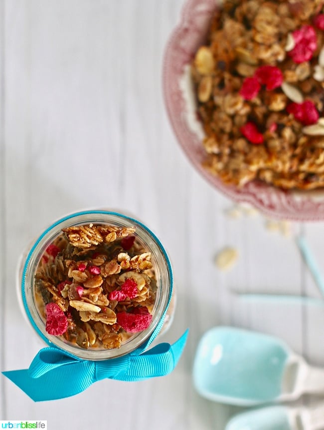 Brown Butter Almond Granola is easy to make and delicious! Recipe on UrbanBlissLife.com