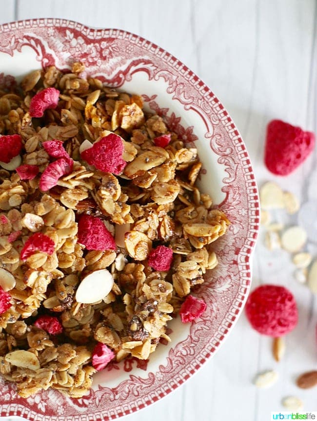 Brown Butter Almond Granola is easy to make and delicious! Recipe on UrbanBlissLife.com