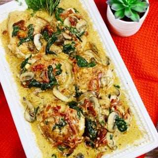 Chicken with Creamy Sun-dried Tomato Mushrooms and Spinach Sauce recipe on UrbanBlissLife.com