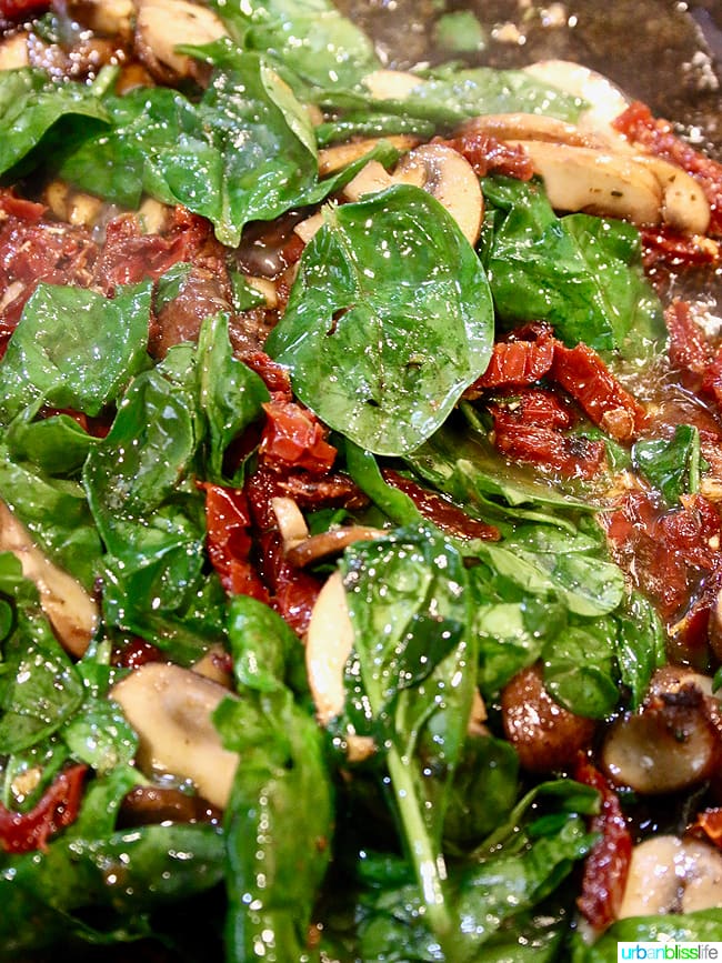 Sundried Tomatoes and Spinach in pan