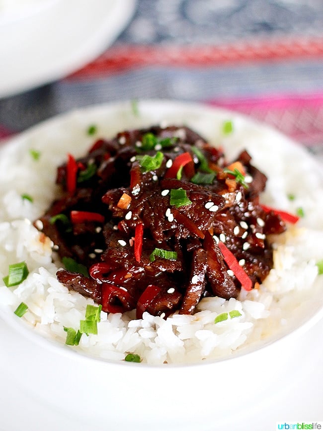 Hearty, delicious Slow Cooker Mongolian Beef recipe on UrbanBlissLife.com