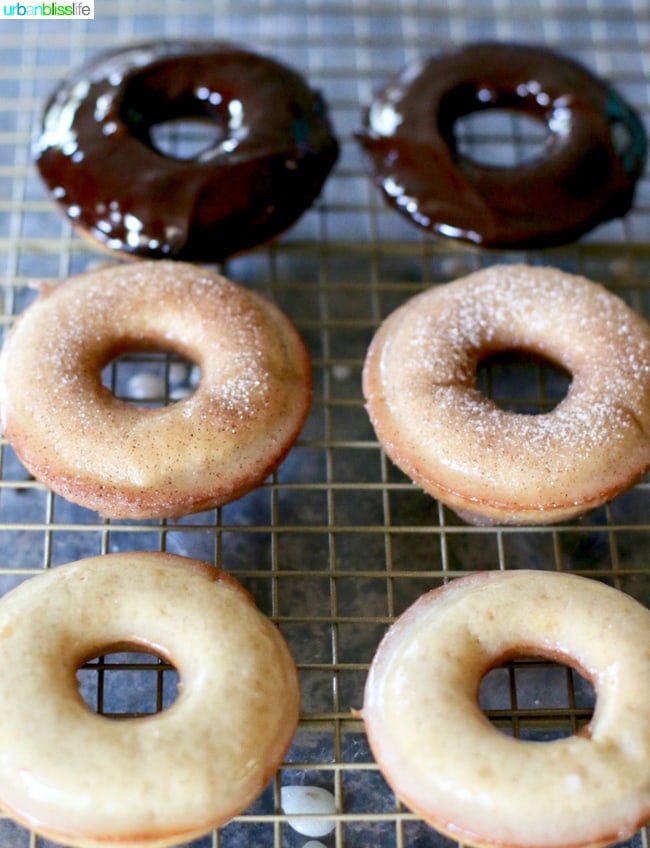 cinnamon sugar donuts and chocolate glazed donuts