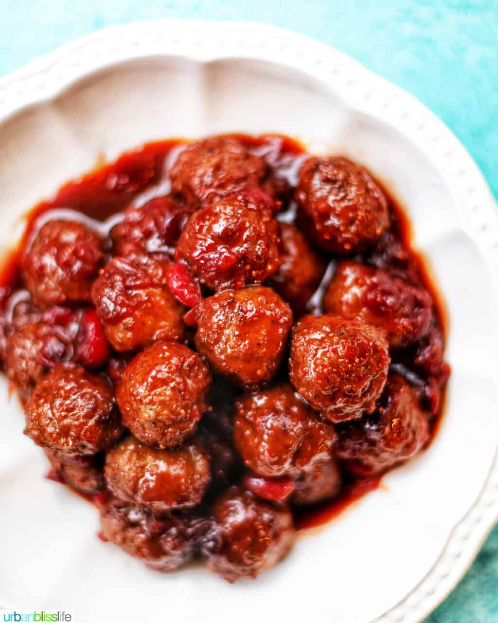 bowl of cranberry meatballs