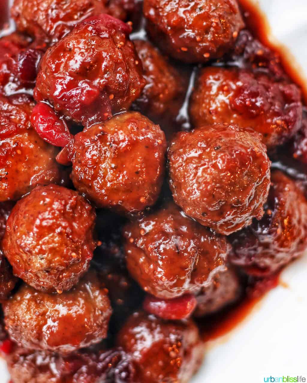 closeup of cranberry meatballs
