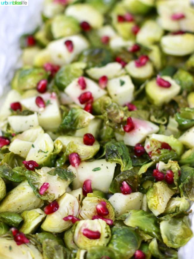 Roasted brussels sprouts with apples and pomegranate recipe on UrbanBlissLife.com