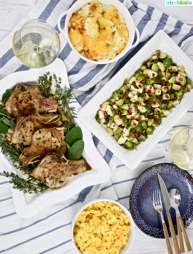 Apple cider pork chops with side dishes