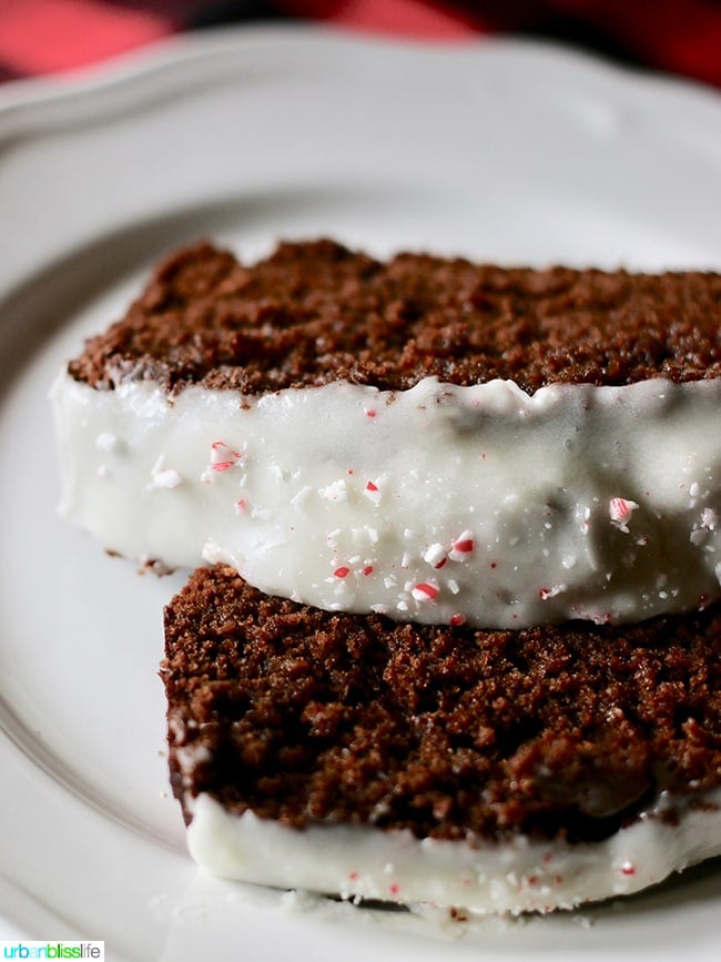 Gingerbread Loaf with Peppermint Cream Cheese Frosting, recipe on UrbanBlissLife.com