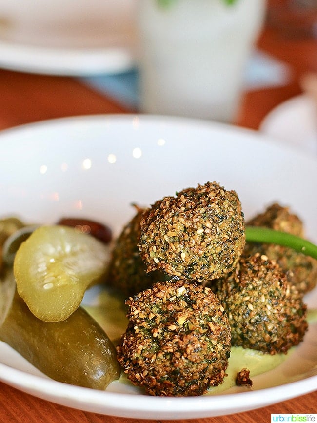 green falafel at Ray restaurant, Israeli cuisine in Portland, Oregon. Restaurant review on UrbanBlissLife.com