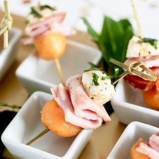 Ham, Melon, Mozzarella Bites party appetizer recipe on UrbanBlissLife.com