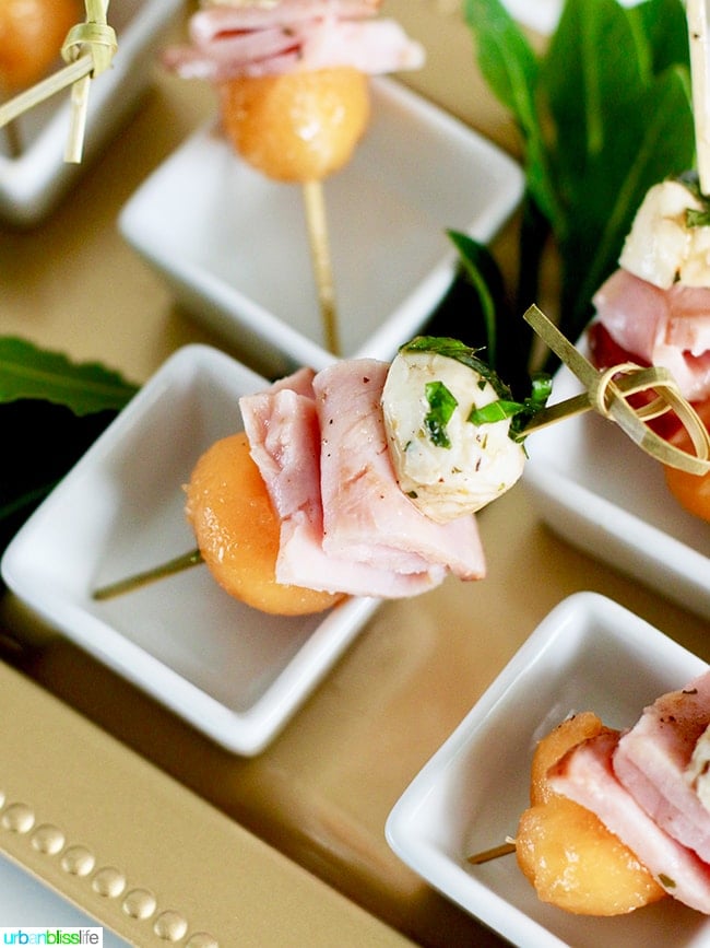 Ham, Melon, Mozarella Bites elegant appetizers