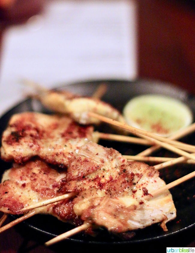 chicken skewers at at Bar Casa Vale restaurant in Portland, Oregon.