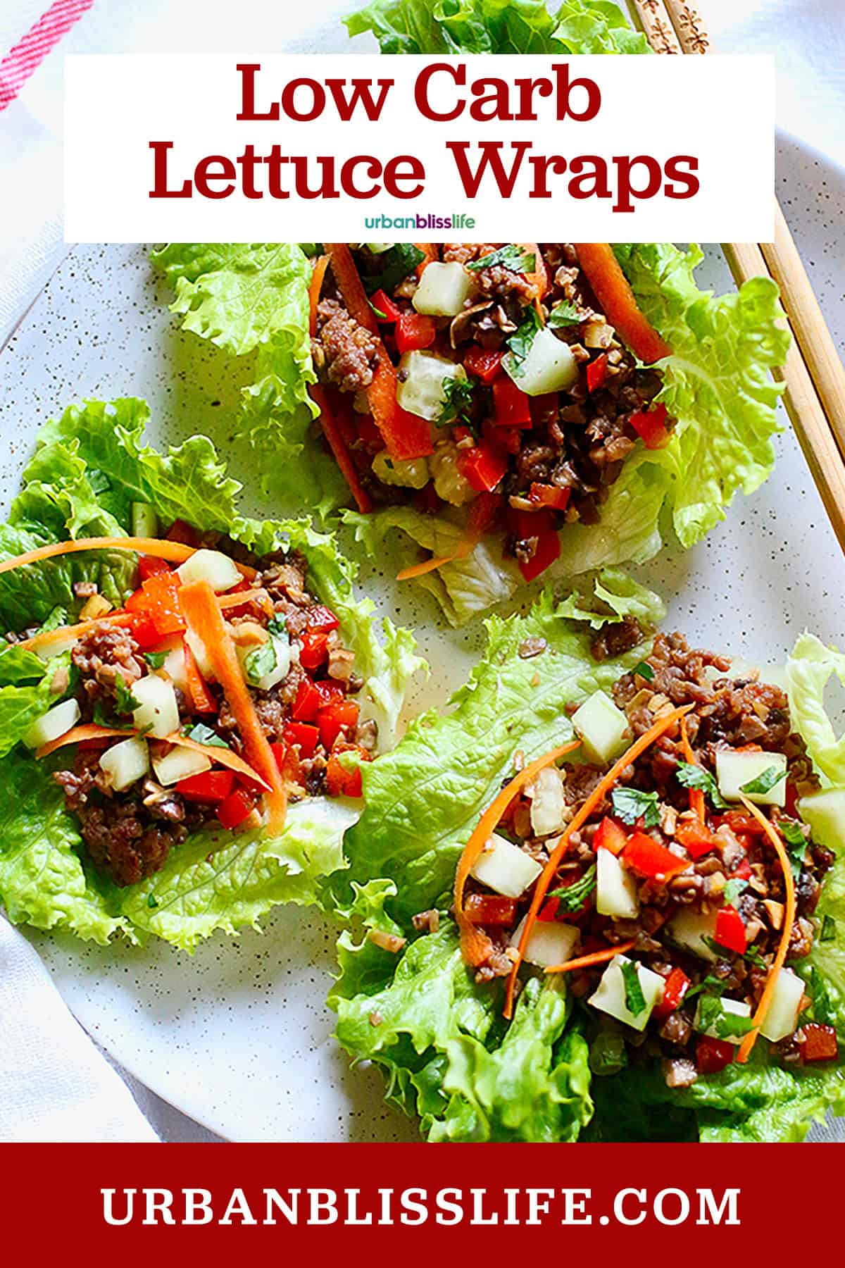 teriyaki mushroom low carb lettuce wraps with title text overlay
