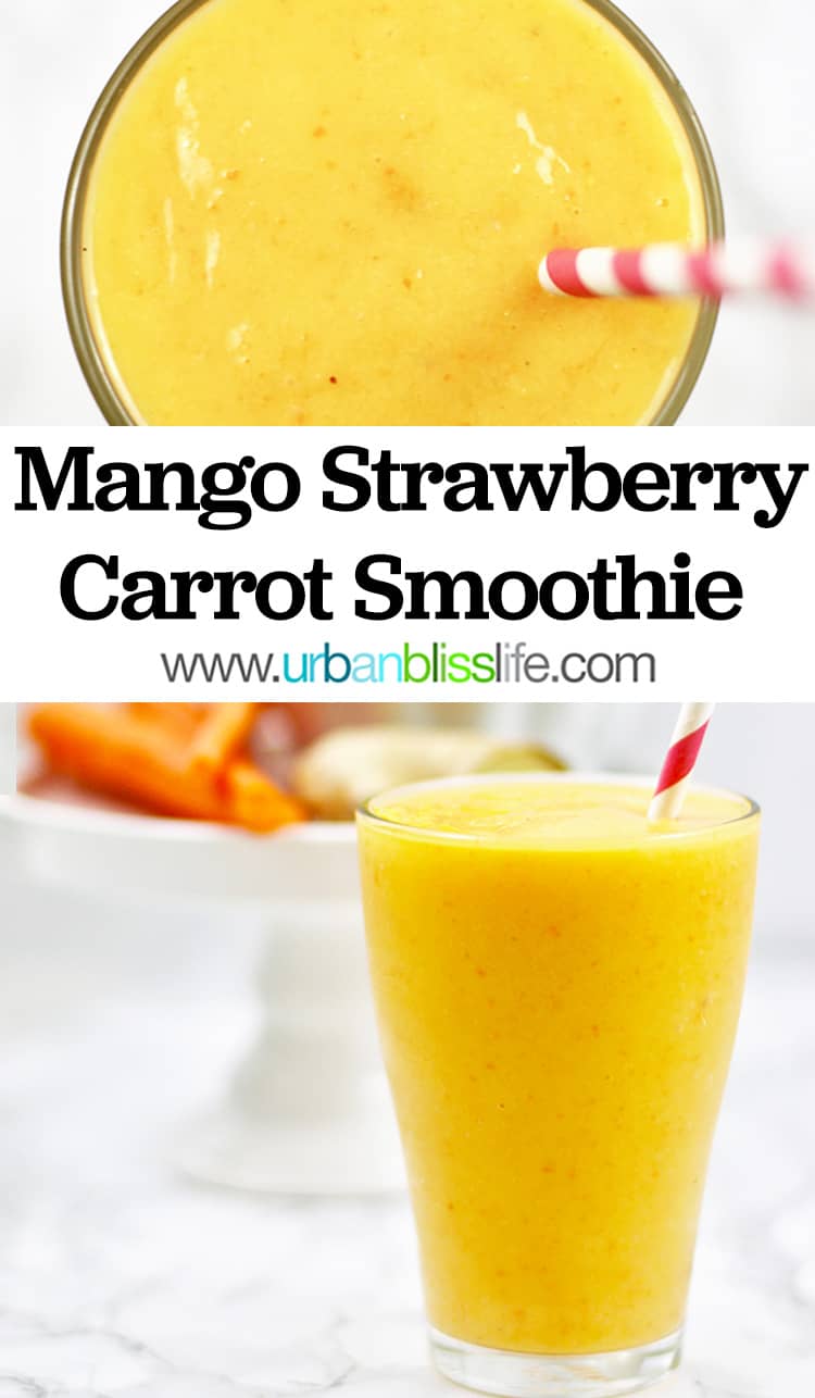 Healthy Smoothie Recipes - Mango Strawberry Carrot Smoothie on UrbanBlissLife.com