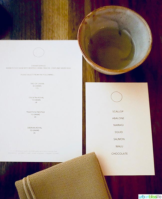 Roe restaurant menus