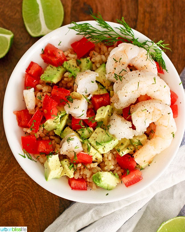 Gluten free dairy free recipes - Shrimp Avocado Brown Rice Bowl