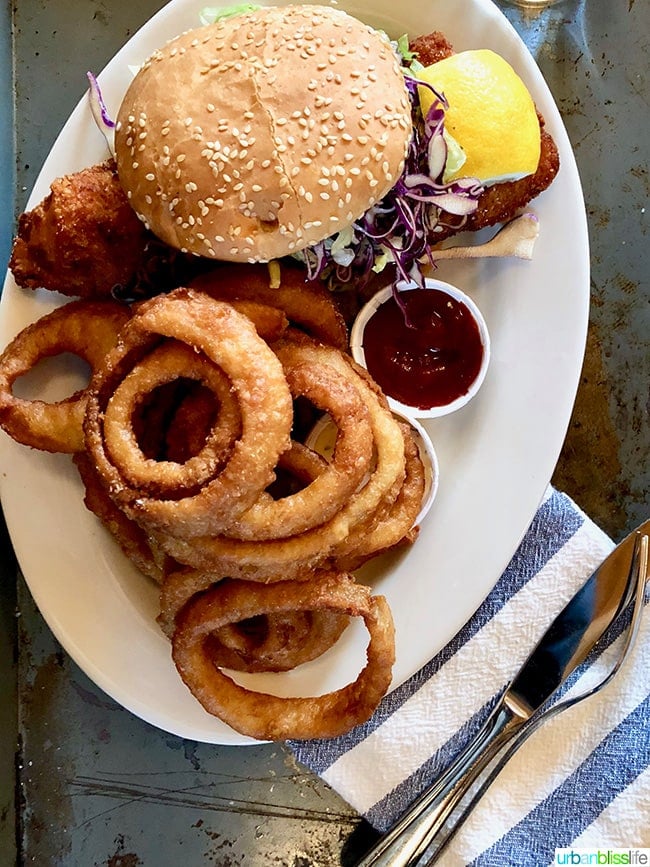 Suttle Lodge in Sisters Oregon burger and onion rings