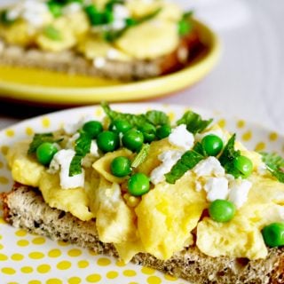 Spring Scramble Toast with peas and feta