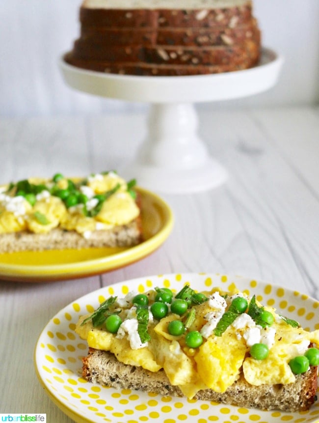 Spring Scramble Toast with peas and feta