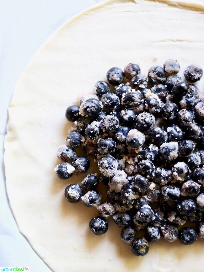 Blueberry Galette pre-bake with blieberries in pie dough.