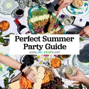 summer party tablescape with title text that reads "Perfect Summer Party Guide."