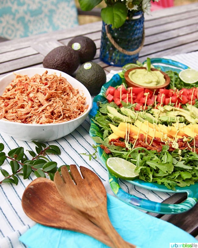 Instant Pot Shredded Chicken with avocado lime dressing salad