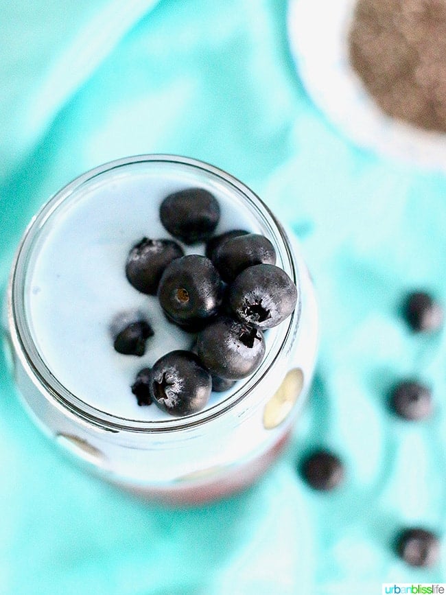 blueberries on top of smoothie