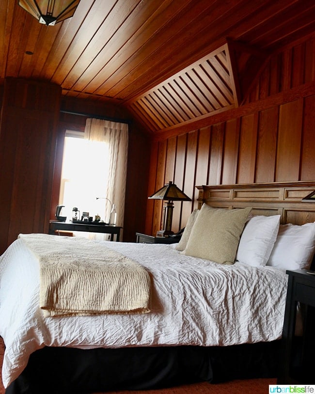 bed in Noyo Harbor Inn Fort Bragg, California.