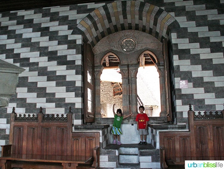 family travel kids having fun at Chateau de Chillon