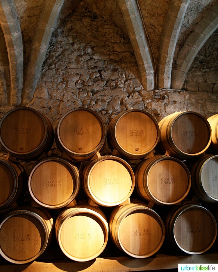 wine barrels in the wine cellar at Chateau de Chillon