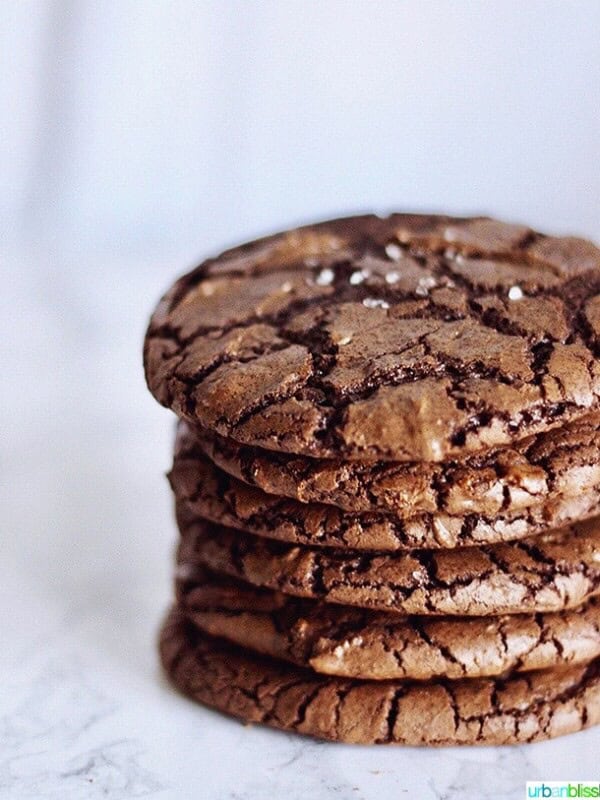 stack of Chewy Chocolate Fudge Cookies