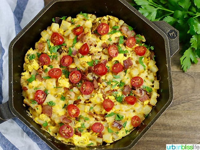 Tomato Basil Skillet Breakfast Scramble