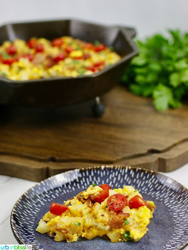 Tomato Basil Skillet Scramble on a plate