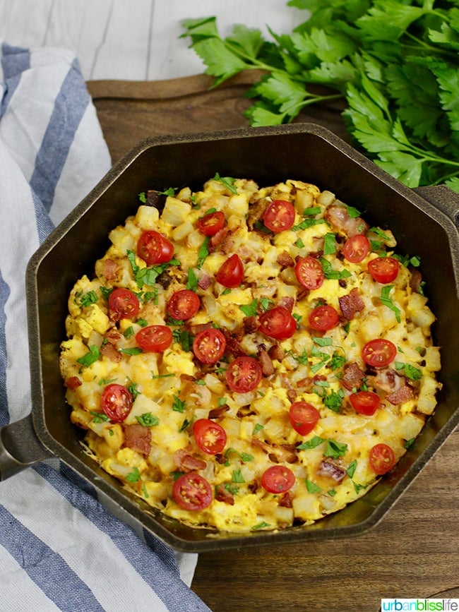 Tomato Basil Skillet Scrambled eggs