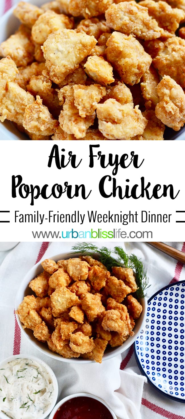 Air Fryer Popcorn Chicken with dipping sauces