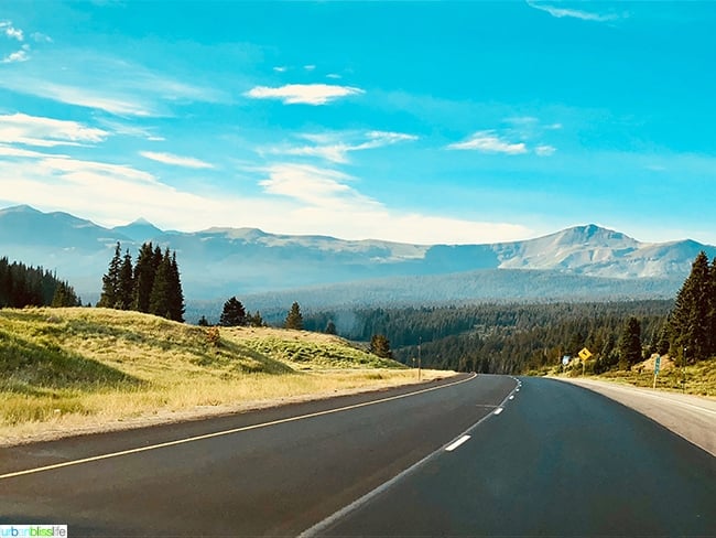 Colorado highway and mountains in distance