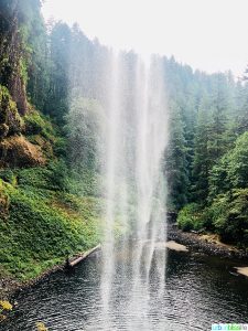 behind the waterfall at Silver Falls State Park