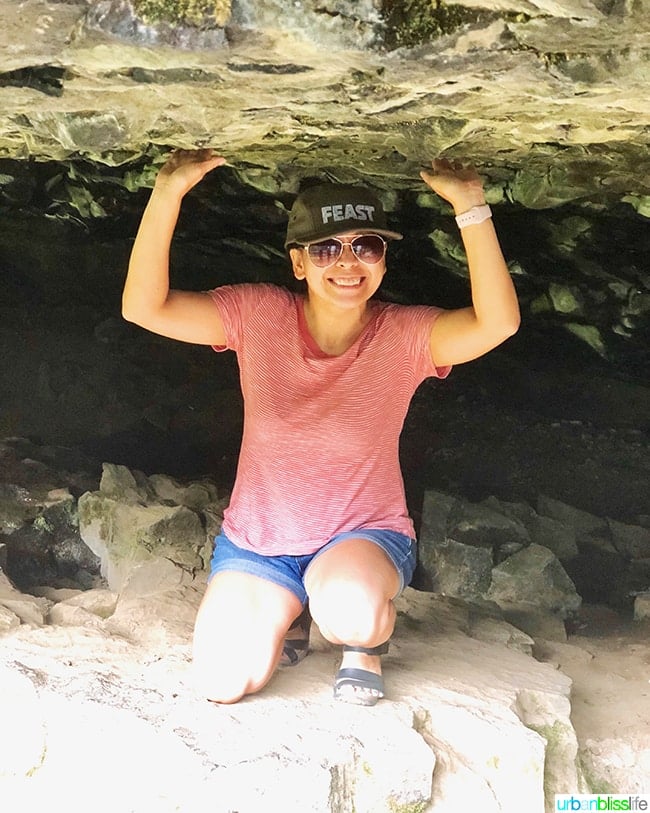 Marlynn in cave hiking at Silver Falls State Park