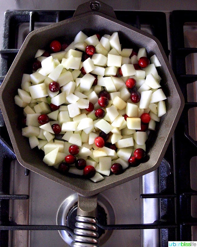 Apples and Cranberries in skillet