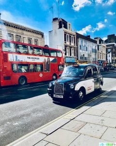 Double decker bus and taxi in London