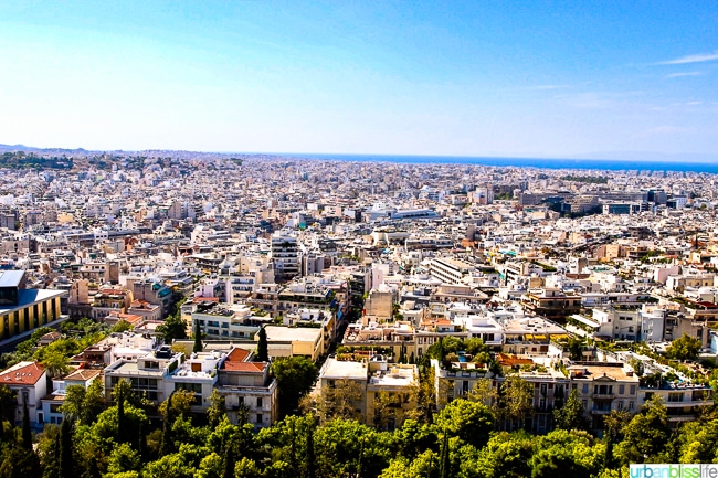 View of the city of Athens, Greece from near the top of the Acropolis